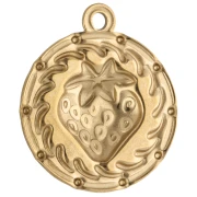 Pendentif rond 20 mm motif fraise avec résine époxy - Acier inox 304 Doré - Rouge