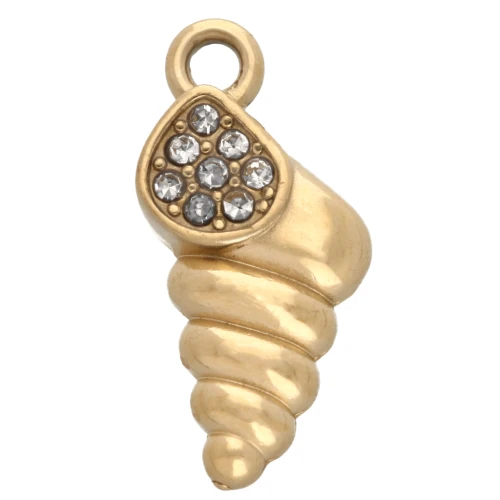 Breloque coquillage 15x7 mm avec strass - Acier inoxydable 304 Doré - Crystal x1