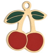 Breloque cerises 14x12.5 mm avec résine époxy - Acier inox 304 Doré - Rouge x1