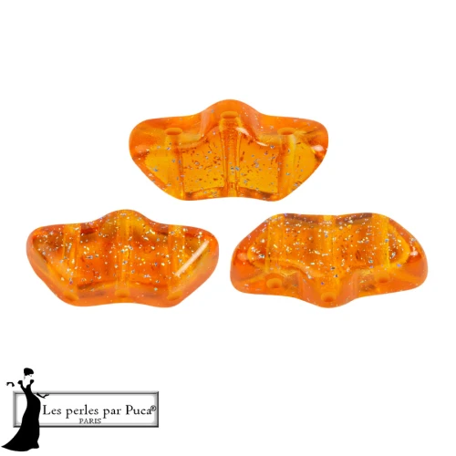 Perles en verre Delos® par Puca® 6x11 mm - Transparent Constellation Orange x10g