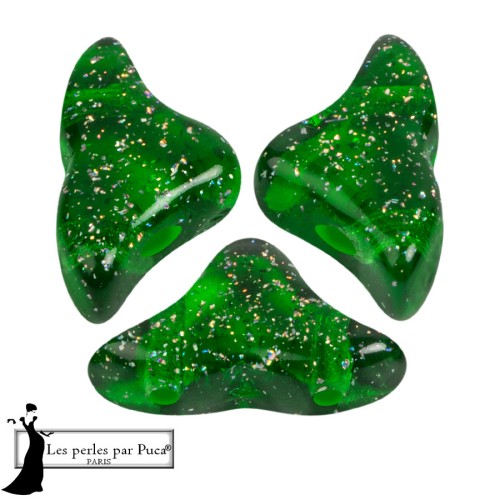 Perles en verre Hélios® par Puca® 6x10 mm - Transparent Constellation Green x10g