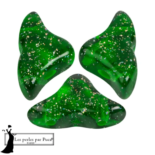 Perles en verre Hélios® par Puca® 6x10 mm - Transparent Constellation Green x10g
