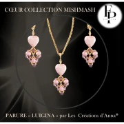 Perle coeur en verre 16x15 mm - Mishmash Rose x1