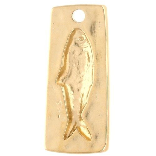 Pendentif rectangle irrégulier 31x14 mm motif poisson - Doré à l'or fin x1