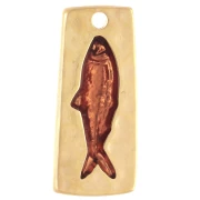 Pendentif rectangle irrégulier 31x14 mm motif poisson Doré à l'or fin Orange x1