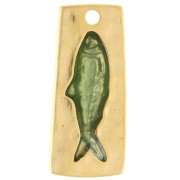 Pendentif rectangle irrégulier 31x14 mm motif poisson Doré à l'or fin - Vert x1