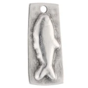 Pendentif rectangle irrégulier 31x14 mm motif poisson Placage argent fin - Bleu x1