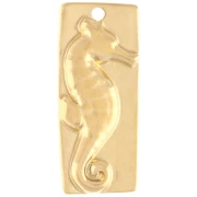 Pendentif irrégulier hippocampe 41x18 mm Doré à l'or fin - Bleu x1