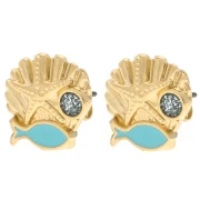 Boucles d'oreilles coquillage 13 mm Doré à l'or fin - Turquoise - Bleu pailleté x2