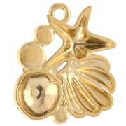 Pendentif coquillage & étoile de mer 21x20 m Doré à l'or fin - Bleu pailleté x1