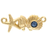 Intercalaire coquillage & étoile de mer 26x11 mm - Doré or fin Bleu pailleté x1