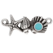 Intercalaires - Intercalaire coquillage & étoile de mer 26x11mm Placage Argent fin vieil Turquoise Intercalaire coquillage & étoile de mer 26x11mm Placage Argent fin vieil Turquoise