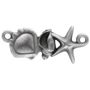 Intercalaire coquillage & étoile de mer 26x11mm Placage Argent fin vieil Turquoise