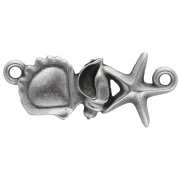 Intercalaire coquillage & étoile de mer 26x11mm Placage Argent fin vieil Turquoise
