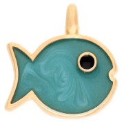 Breloque poisson 16x15 mm avec résine époxy Doré à l'or fin - Turquoise nacré x1
