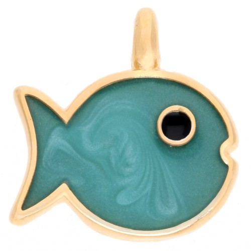 Breloque poisson 16x15 mm avec résine époxy Doré à l'or fin - Turquoise nacré x1