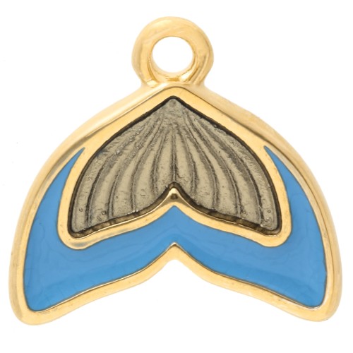 Breloque queue de sirene 16 mm avec résine époxy - Doré à l'or fin - Bleu x1