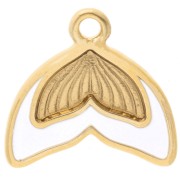 Breloque queue de sirene 16 mm avec résine époxy - Doré à l'or fin - Blanc x1