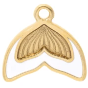 Breloque queue de sirene 16 mm avec résine époxy - Doré à l'or fin - Blanc x1