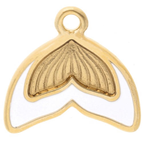 Breloque queue de sirene 16 mm avec résine époxy - Doré à l'or fin - Blanc x1