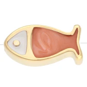 Perle poisson 15x7.5 mm - résine époxy - Doré à l'or fin - Saumon nacré x1