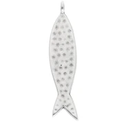 Pendentif poisson 35x8 mm - Placage Argent fin vieilli - Turquoise x1