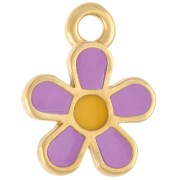 Breloque fleur 10.5 mm avec résine époxy - Doré à l'or fin - Lilas - Jaune x1