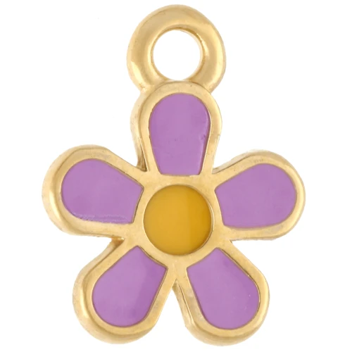 Breloque fleur 10.5 mm avec résine époxy - Doré à l'or fin - Lilas - Jaune x1