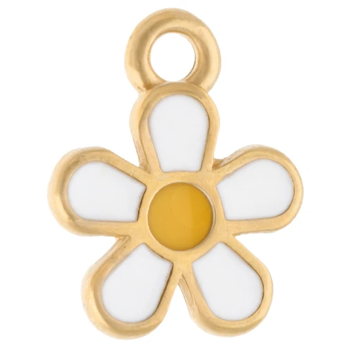 Breloque fleur 10.5 mm avec résine époxy - Doré à l'or fin - Blanc - Jaune x1