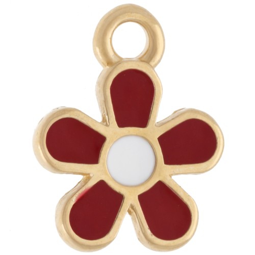 Breloque fleur 10.5 mm avec résine époxy - Doré à l'or fin - Bordeaux - Blanc x1