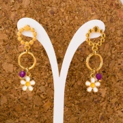 Breloque fleur 10.5 mm avec résine époxy - Doré à l'or fin - Bordeaux - Blanc x1