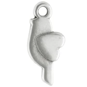 Breloque oiseau et coeur 18x8 mm - Placage Argent fin vieilli - Rouge x1