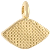 Breloque losange 12x13 mm - motif oeil - Doré à l'or fin - Blanc x1