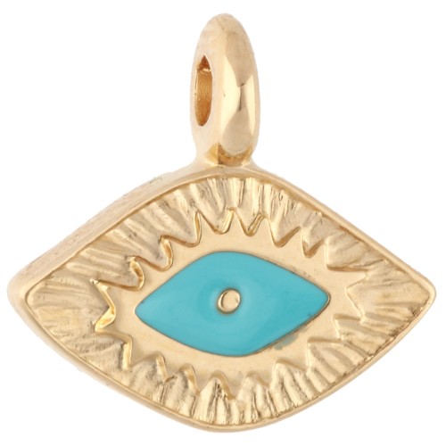 Breloque losange 12x13 mm - motif oeil - Doré à l'or fin - Turquoise x1