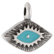 Breloque losange 12x13 mm - motif oeil - Placage Argent fin vieilli - Turquoise x1