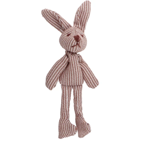 Pendentif lapin 12x4 cm pour bijou de sac - Tissu - Rayé Marron - Ecru x1