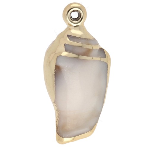 Pendentif coquillage 32x15 mm en acrylique - Beige marbré - Doré x1