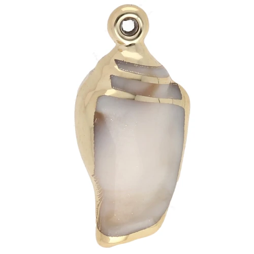 Pendentif coquillage 32x15 mm en acrylique - Beige marbré - Doré x1