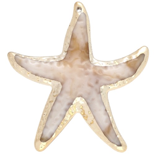 Pendentif étoile de mer 49x45.5 mm en acrylique - Beige marbré - Doré x1