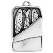Breloque boîte de sardines 24.5x16 mm - Placage Argent fin vieilli x1