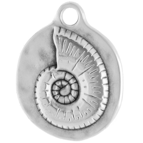 Pendentif coquillage spirale 19 mm - Placage argent fin vieilli x1
