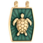 Pendentif intercalaire 22.5x15 mm - motif tortue - Doré à l'or fin - Vert x1