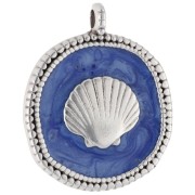 Pendentif rond irrégulier 20mm coquillage Placage Argent fin vieilli - Bleu nacré