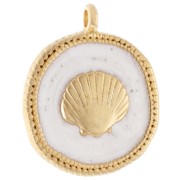 Pendentif rond irrégulier 20 mm coquillage - Doré à l'or fin - Blanc nacré x1