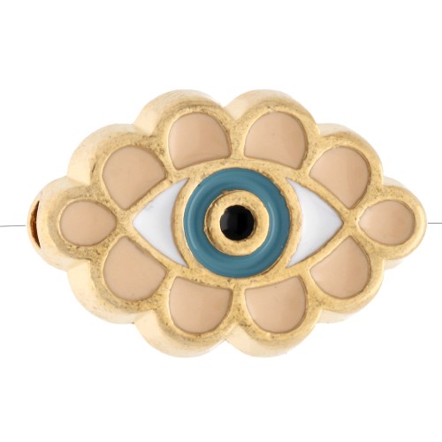 Perle oeil 11x17 mm avec résine époxy - Doré à l'or fin - Saumon - Bleu x1