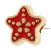 Perle étoile de mer 9 mm avec résine époxy  - Doré à l'or fin - Rouge x1