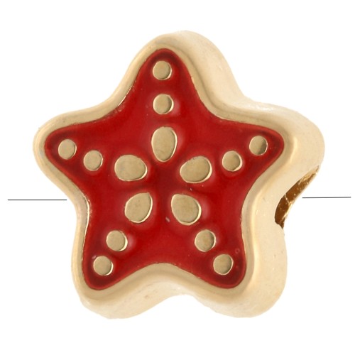 Perle étoile de mer 9 mm avec résine époxy - Doré à l'or fin - Rouge x1