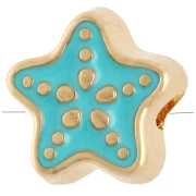 Perle étoile de mer 9 mm avec résine époxy - Doré à l'or fin - Turquoise x1
