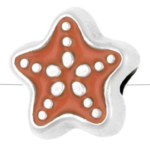 Perle étoile de mer 9 mm avec résine époxy Placage argent fin vieilli -Corail x1