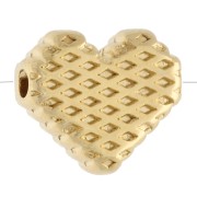 Perle coeur 10 mm motif oeil avec résine époxy - Doré à l'or fin - Rouge clair x1